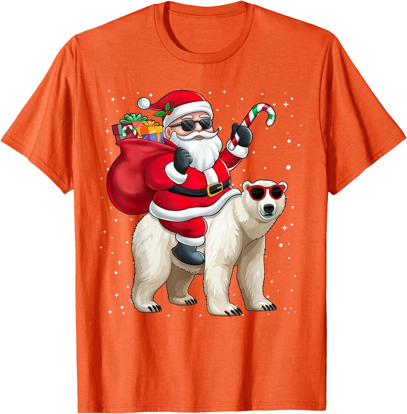 Santa Claus Riding A Polar Bear Xmas Funny Santa Claus Riding A Polar Bear Christmas Boy Girl Kids T-Shirt - Orange