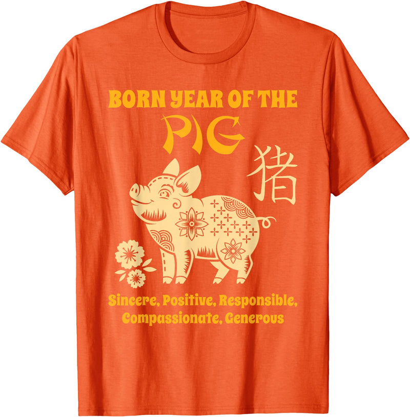 Chinese Zodiac Pig Birthday Year of the Pig T-Shirt - Orange