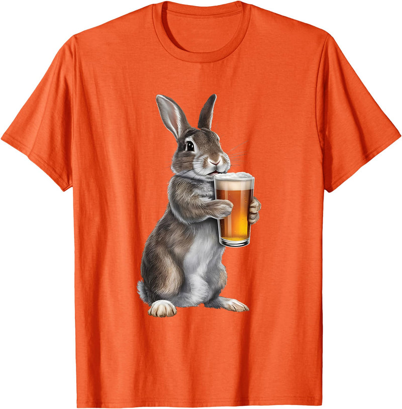Cute Rabbit Beer Lover Bunny Graphic T-Shirt in Orange