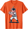 Pig Animal Baseball Lovers Graphic Funny Pig Playing Baseball Artwork Vintage Animal Baseballer T-Shirt - Orange