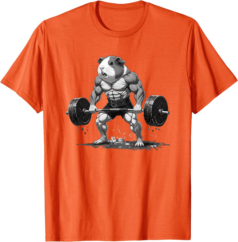 Strong Guinea Pig Lifting Fitness Workout Cool Muscular Guinea Pig Bodybuilder Fitness Power Gym T-Shirt - Orange
