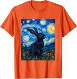 Bunny Rabbit Van Gogh Style Starry Night Cute Graphic T-Shirt in Orange