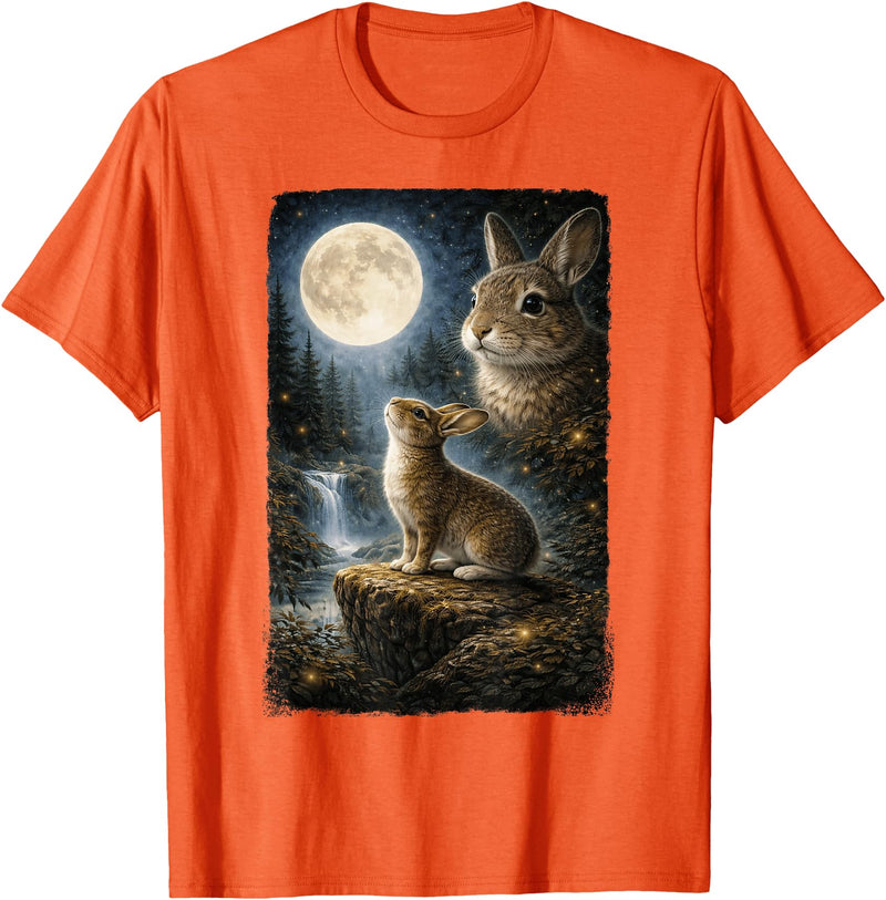Funny Bunny Art Design Rabbit Howling at the Moon T-Shirt in Orange