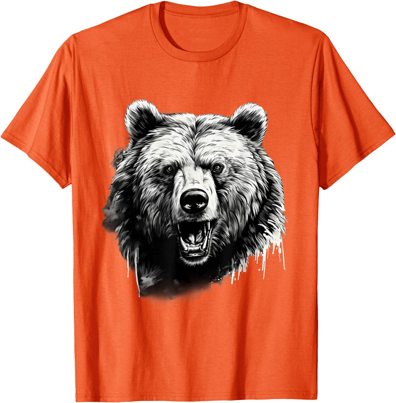 Forest Animal Art Bear Animal Art Portrait Wildlife Nature Artwork Drawing T-Shirt - Orange