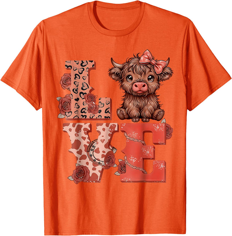 Love Highland Cow t -shir t Love Highland Cow Cute T-Shirt - Orange