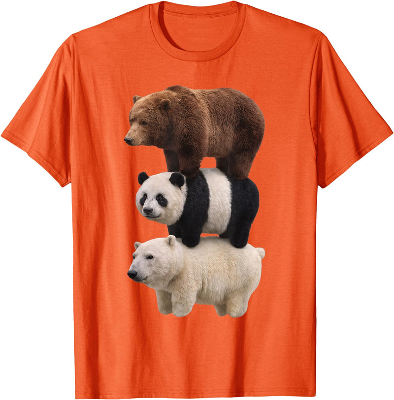 Funny Stacked Bear Panda Polar Bear Animal We Bears Realistic Stacked Bares Meme Animal T-Shirt - Orange