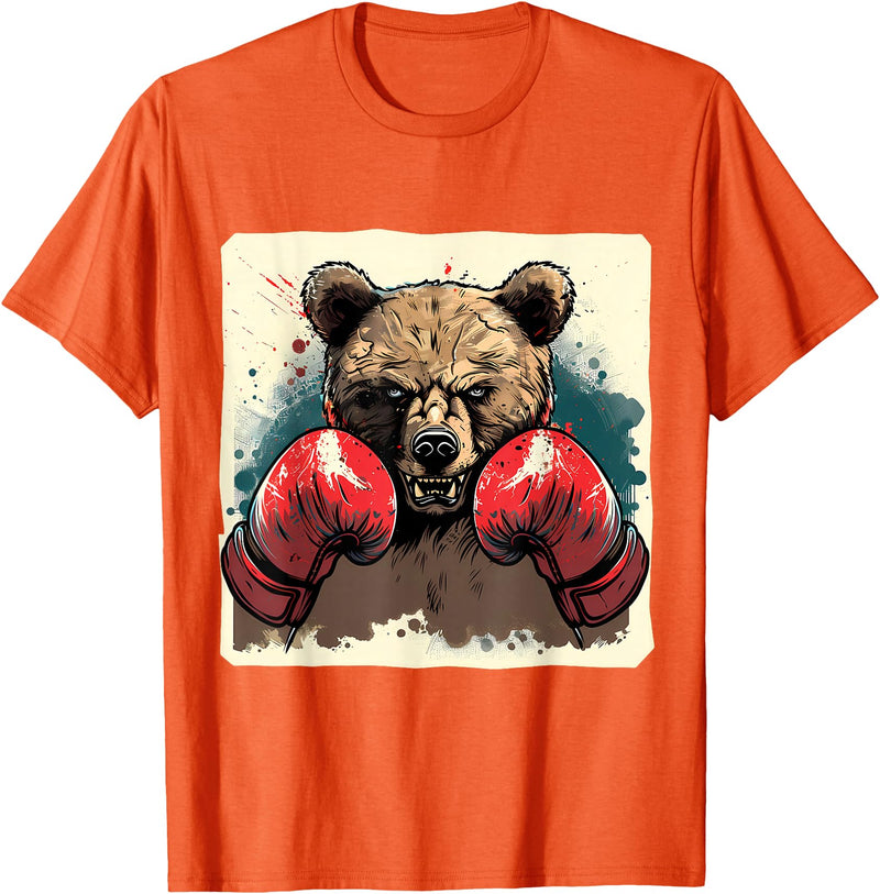 Funny Boxing Animals Boxer Bear With Boxing Gloves Kickboxing Funny Boxing T-Shirt - Orange