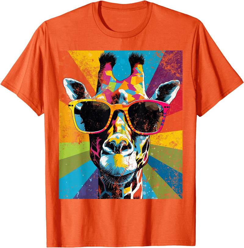 Giraffe Vintage Sunglasses Funny African By Tarin Giraffe Vintage Sunglasses Funny African Animal Lover T-Shirt - Orange