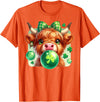 Cute Highland Cow Hilarious Shamrock Themed Highland Cow Blowing Bubblegum Celebrate St Patricks Day T-Shirt - Orange