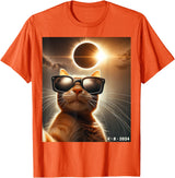 eclipse solar shirt 2024 eclipse funny cat shirt cat taking a selfie with solar 2024 eclipse wearing Glasses T-Shirt