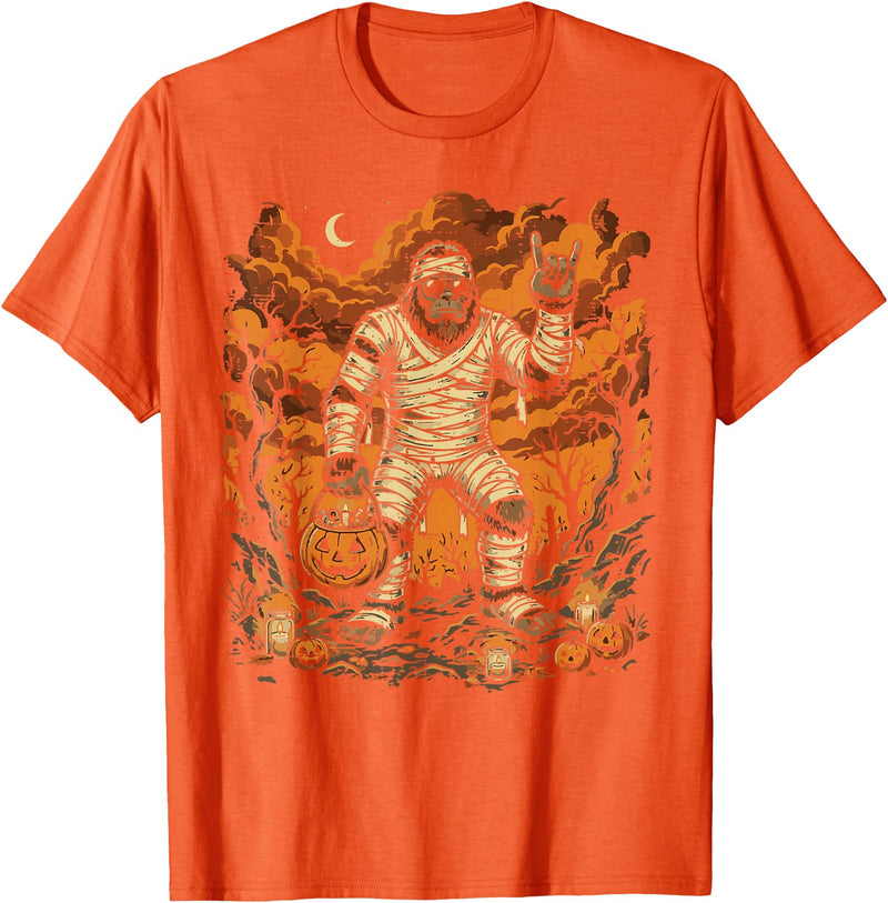 Halloween Shirts For Women Men Kids Boys Girls Halloween Mummy Bigfoot Rock Sasquatch Costume Men Boys Kids T-Shirt - Orange