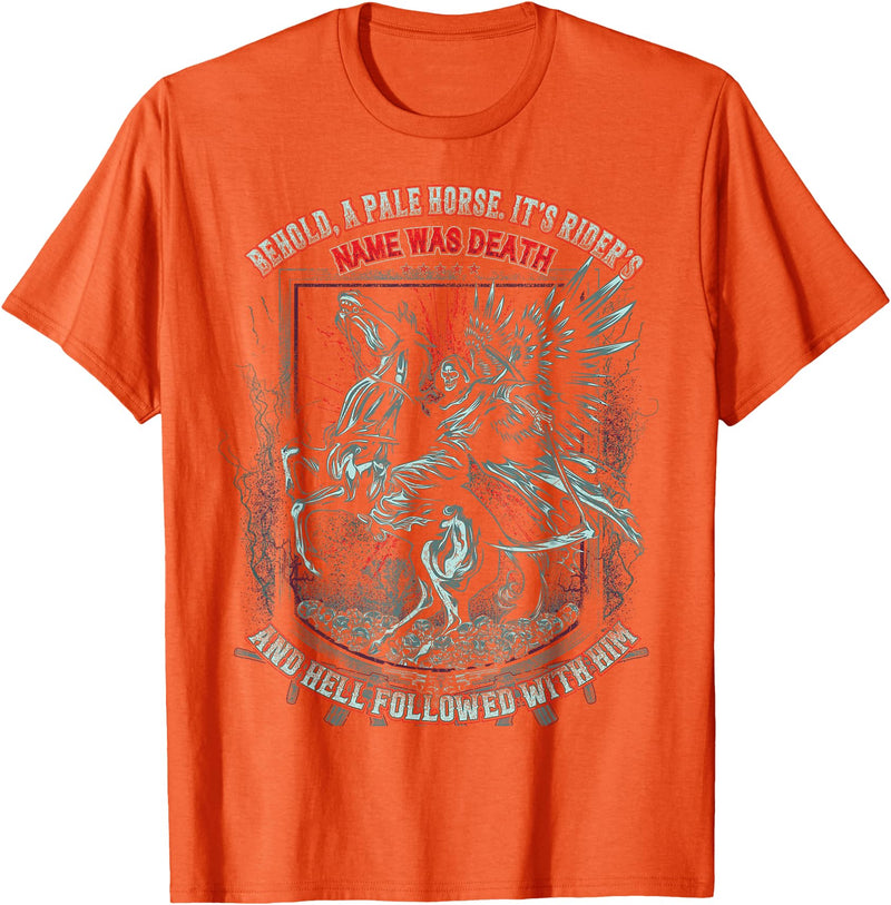 Tee Cool Human Pale Horse Rider His Name was Death T-Shirt - Orange