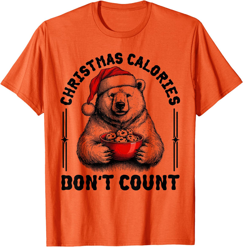Funny Christmas Calories Polar Bear Xmas Food Tees Christmas Calories Don't Count Funny Polar Bear Cookie Meme T-Shirt - Orange