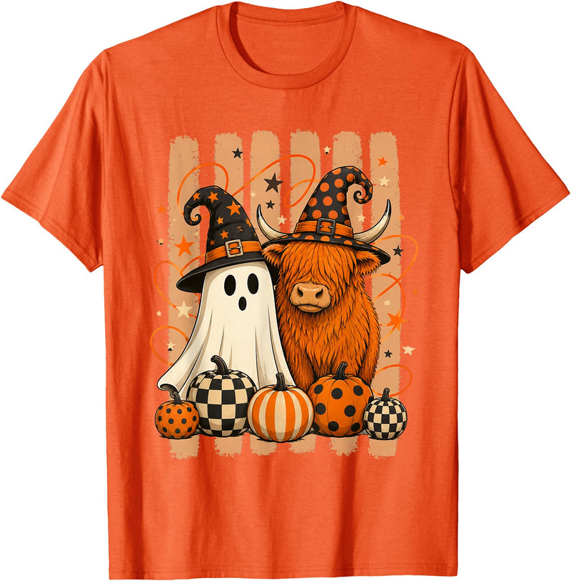 Spooky Highland Cow Heifer Funny Halloween Spooky Season T-Shirt - Orange