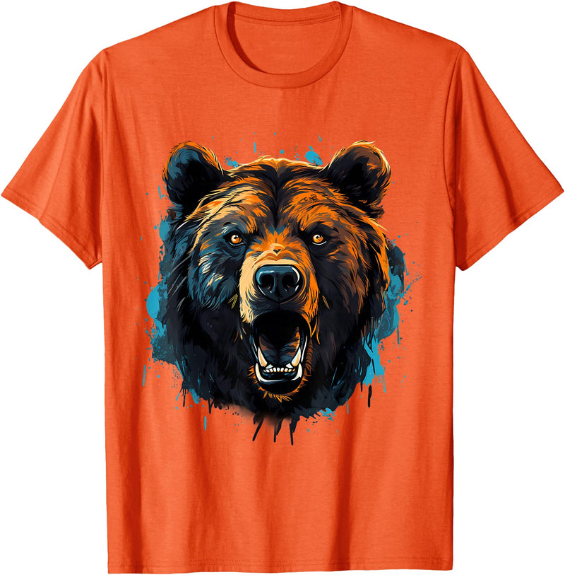 Forest Animal Art Bear Portrait Splash Forest Artwork Animal Lovers Motif T-Shirt - Orange