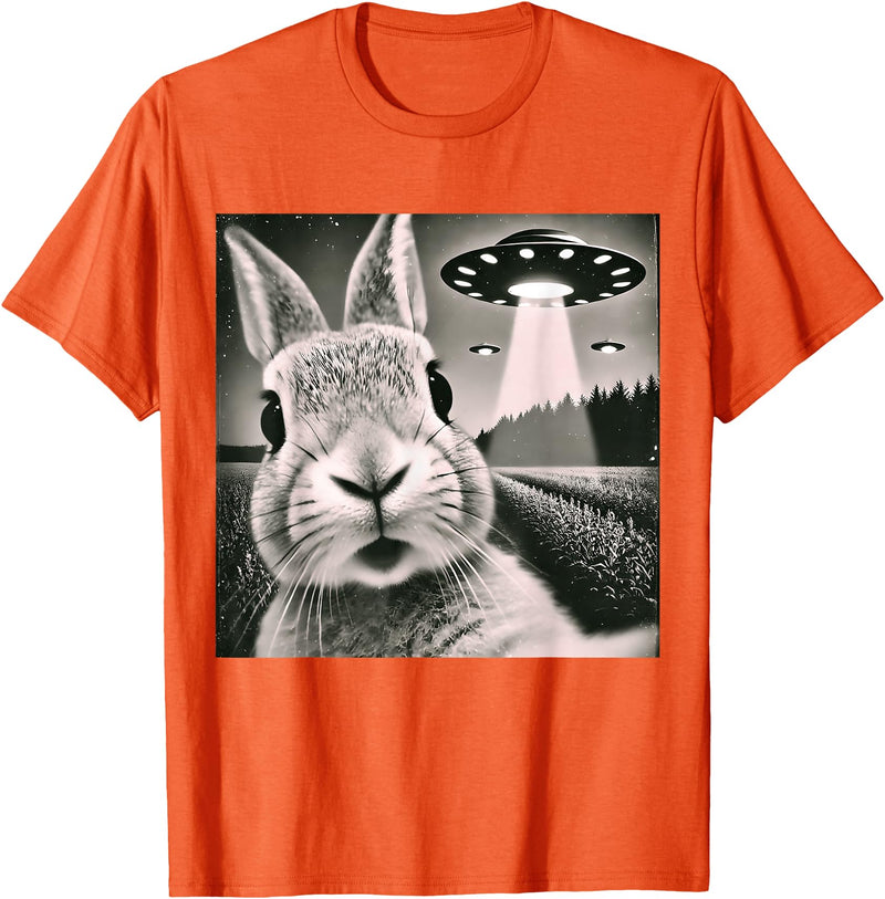 Funny Rabbit Bunny Selfie UFOs T-Shirt in Orange