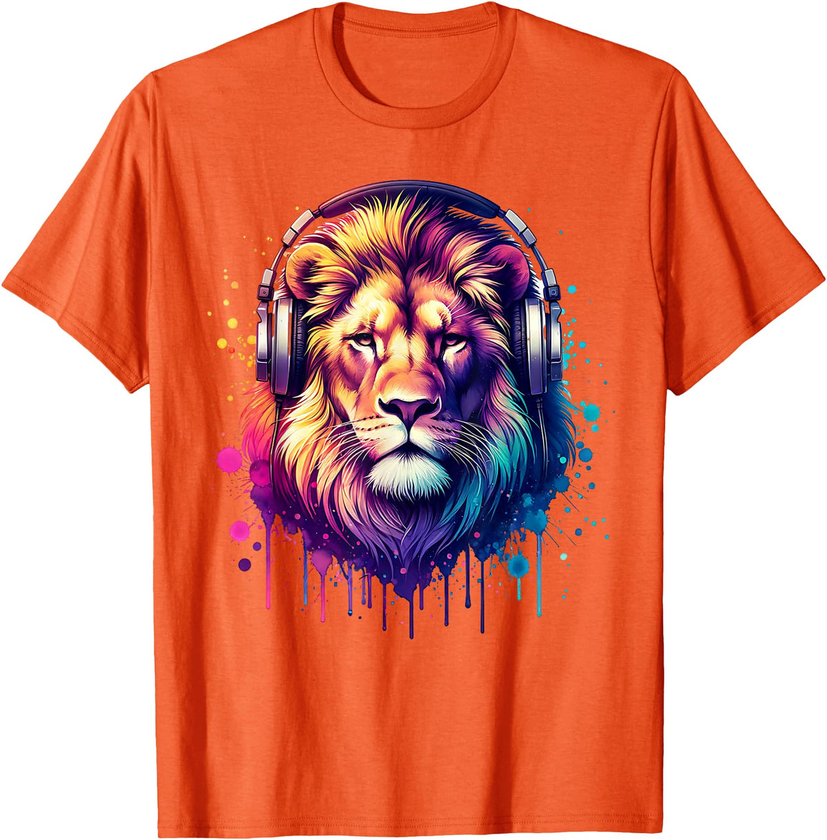 Funny Animal With Headphones Lion With Headphones T-Shirt - Orange