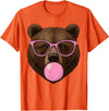 Bear Face Wearing Glasses Apparel For Women ladies Cute Bear Face Eating Gum and Makes Bubble Funny Bears Women T-Shirt - Orange