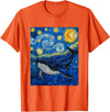 Whale Designs. Whale Fish Van Gogh Style Starry Night Sea Graphic T-Shirt - Orange