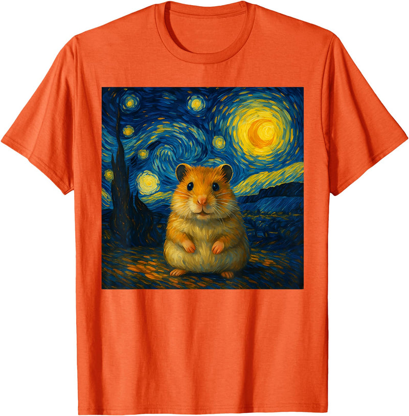 Hamster Starry Night Van Gogh Art for Men Women Kids T-Shirt - Orange