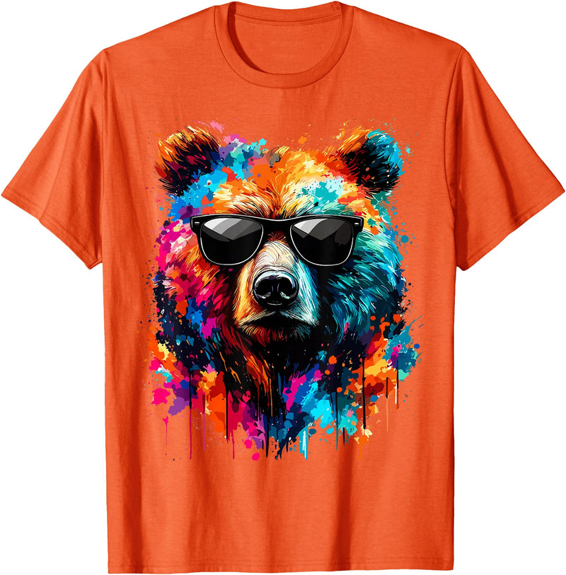 Funny Colorful Bear Lover Wildlife Colourful Bear with Sunglasses T-Shirt - Orange