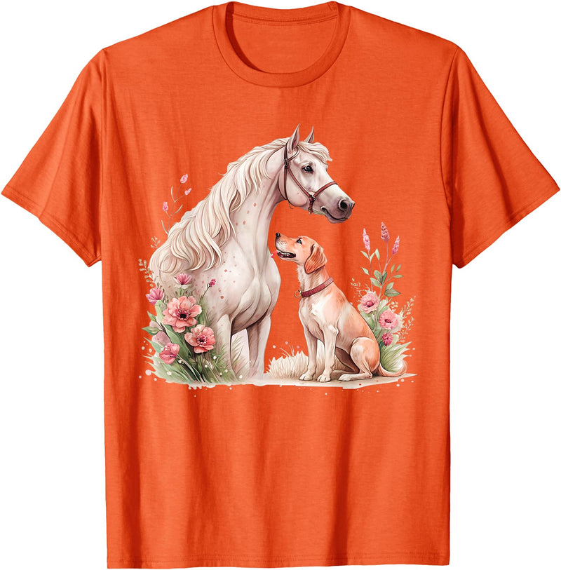 Horse And Dog Companions Forever Horse And Dog Silhouette Love Harmony T-Shirt - Orange