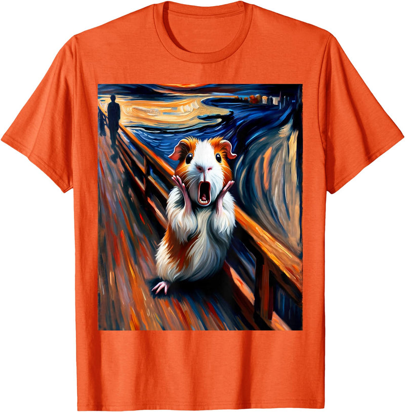 Artsy Guinea Pig Art Funny Animal Painting Humor Expressionist Scream Parody Funny Painting Art Guinea Pig T-Shirt - Orange