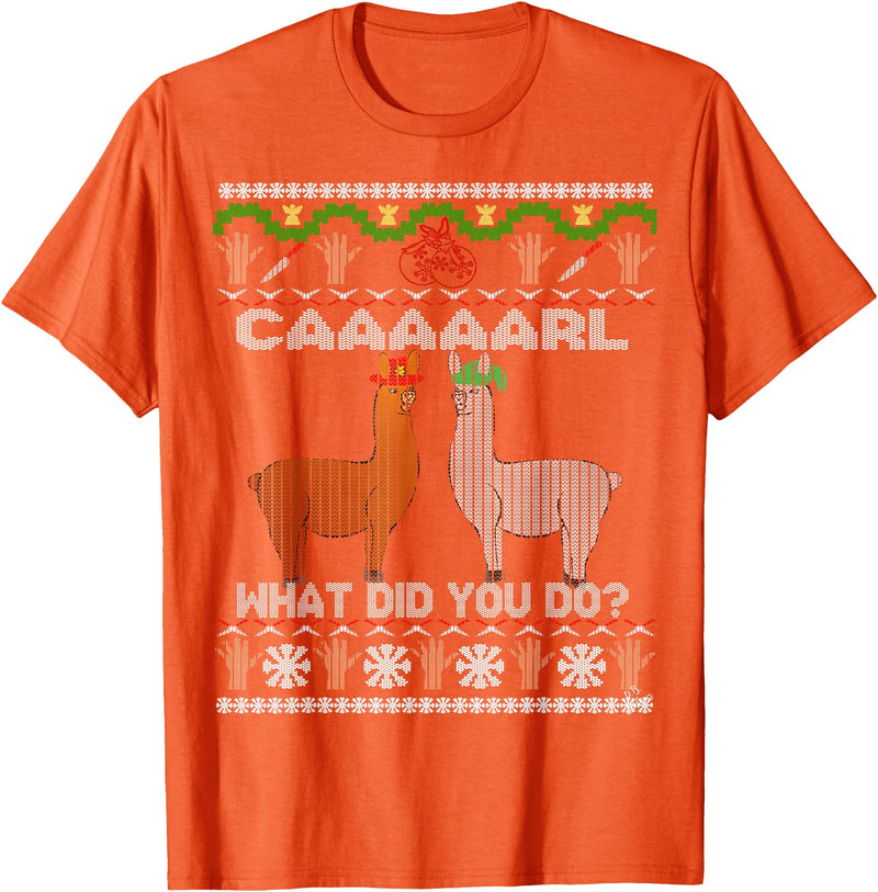 llama shirt collection by Jean Olivier funny llama with hats Christmas look carl what did you do T-Shirt - Orange