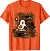 Retro Ghost Reading Funny Halloween Spooky Book Lover T-Shirt - Orange