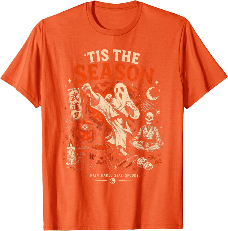 Halloween Pumpkin Ghost Martial Artists Karate Tis The Season Karate Pumpkin Ghost Martial Arts Halloween T-Shirt - Orange