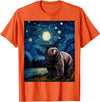 Starry Night Wildlife Graphic Grizzly Bear Van Gogh Starry Night Grizzlies Animal T-Shirt - Orange