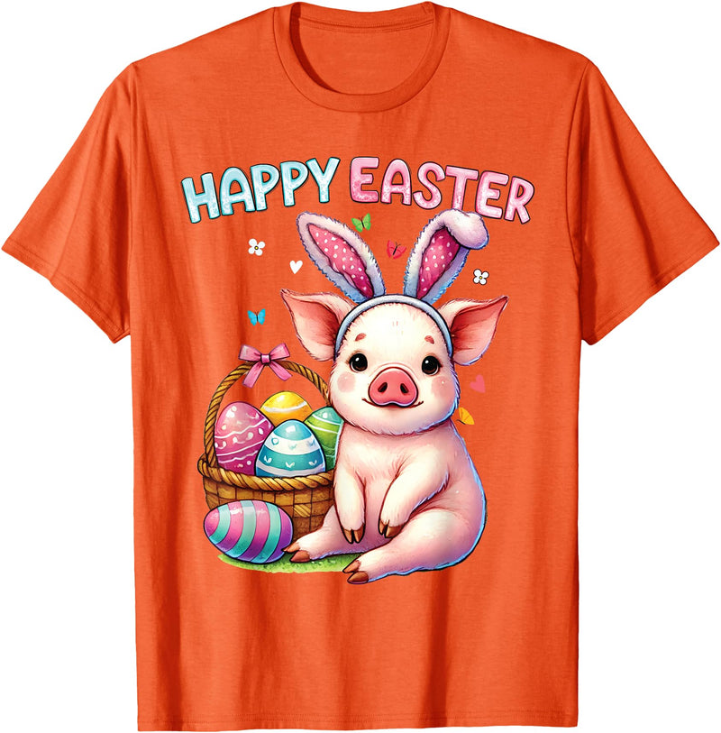Farm Animal Lovers Cute Pig Easter Holiday Gifts Happy Easter Farm Animal Pig Lovers Bunny Women Kids Girls T-Shirt - Orange