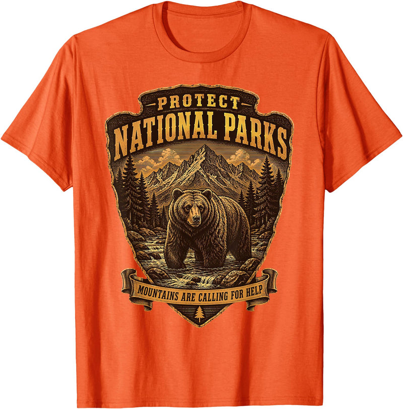 National Parks Conservation Co Protect National Parks Bear Vintage Arrowhead Badge Apparel T-Shirt - Orange