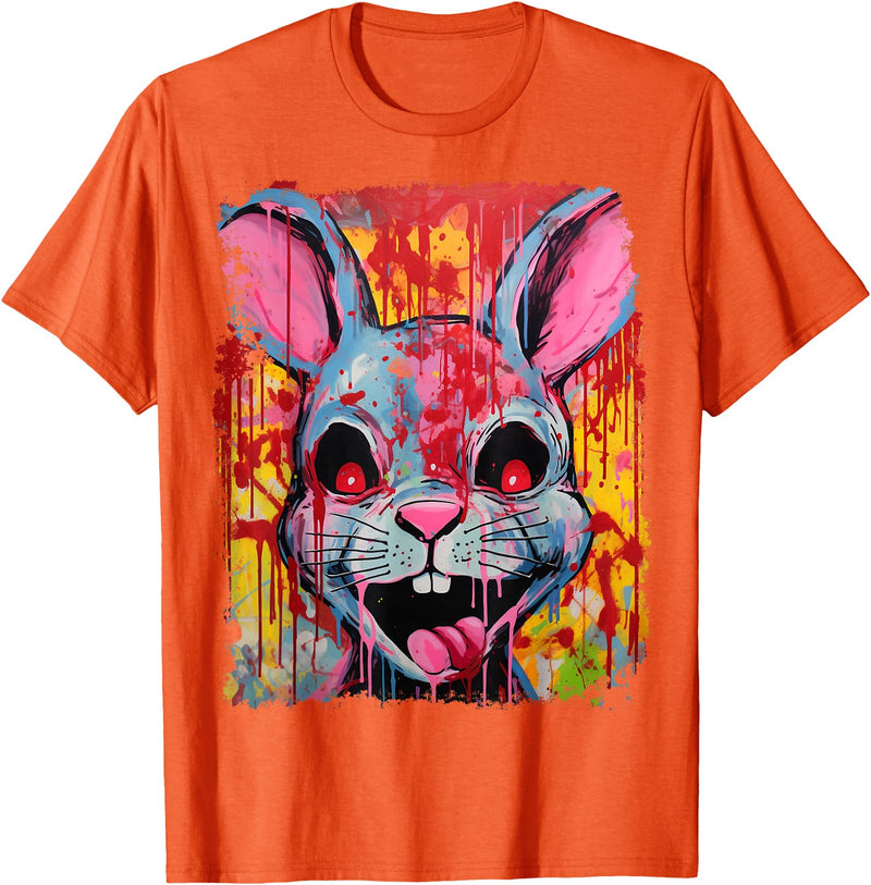 Pop Art Colorful Killer Bunny Rabbit Halloween T-Shirt in Orange