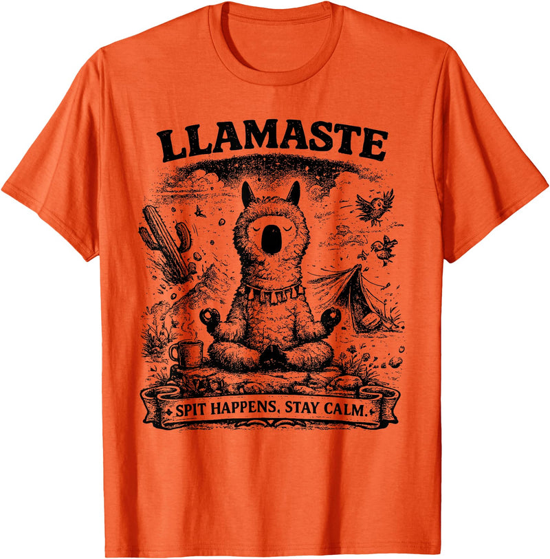 Llamaste Outdoor Society by The Maesthetics Llamaste Vintage Llama Meditation Outdoor Camping T-Shirt - Orange