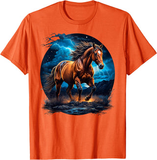 Lovely Horse With Lightning Shirts JG Lovely Horse With Lightning Sky - Horse T-Shirt - Orange