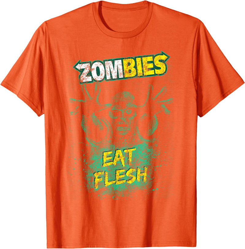 Funny Zombie Gear For Halloween & Christmas 2019 Funny Zombies Eat Flesh Tee for Men, Women & Kids Halloween T-Shirt - Orange