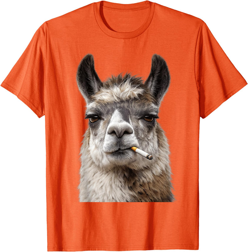 FunWearVM Funny Smoking Llama Cool Animal Lover with Attitude T-Shirt - Orange