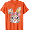 Floral Bunny Rabbit Girl Teens T-Shirt in Orange