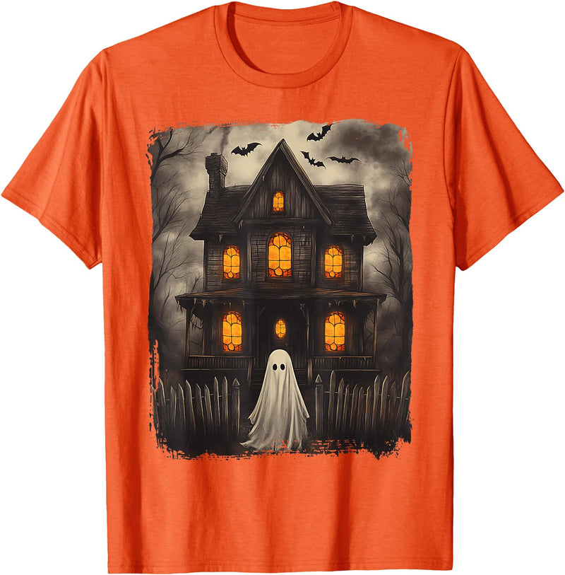 Vintage Haunted House Ghost Halloween Costumes Vintage Ghost Haunted House Scary Halloween Costume Spooky T-Shirt - Orange