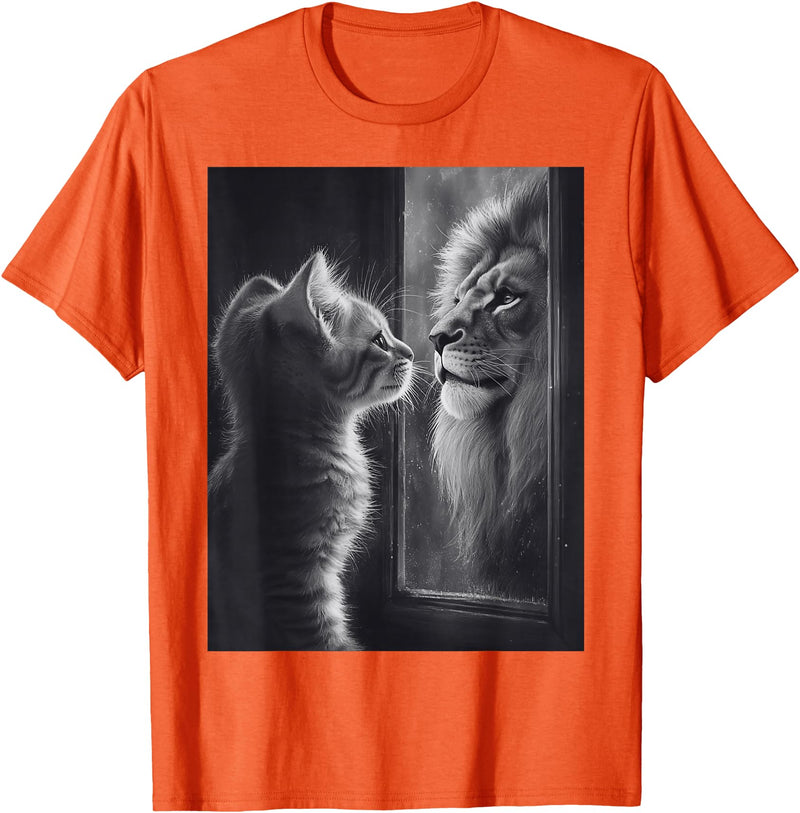 SH-Star Cat Lion Mirror Reflection Art Gifts Animal Face Ni T-Shirt - Orange