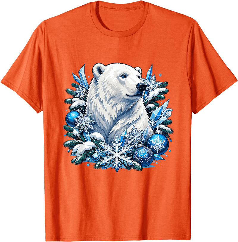 Arctic Polar Bear Snowflake Winter Christmas Christmas Polar Bear Snowflakes Winter Ornaments T-Shirt - Orange