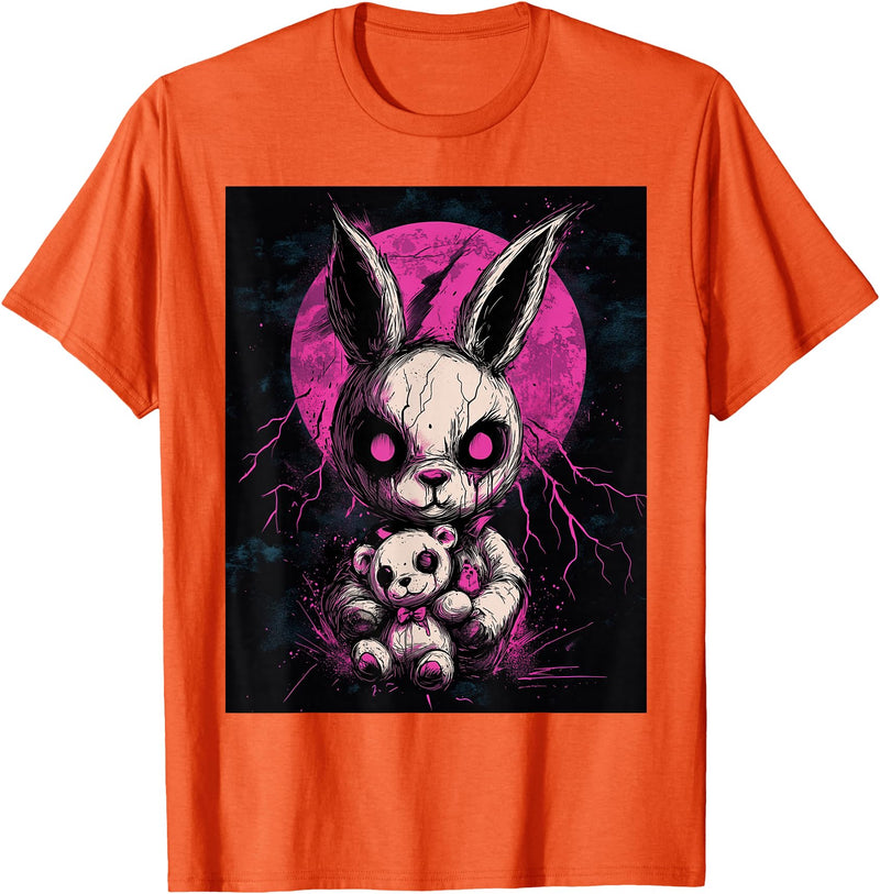 Anime Rabbit Goth Teddy Bear Gothic Anime Bunny T-Shirt in Orange