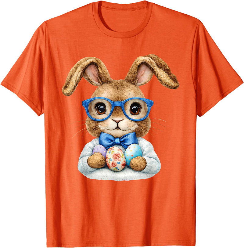 Vintage Easter Rabbit Cute Bunny with Bow Tie Boy Kid T-Shirt in Orange