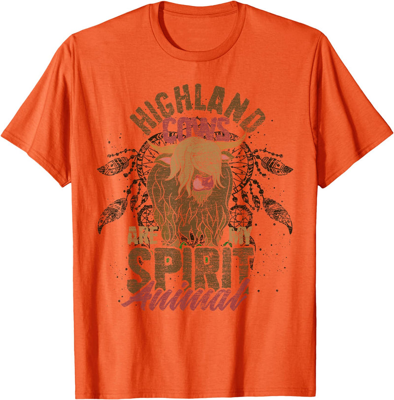 Highland Cow Animal Gifts Highland Cows Are My Spirit Animal Funny Highland Cow T-Shirt - Orange