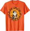 Calico Cat Autumn Fall Halloween Decor Apparel Calico Cat Autumn Leaves Wreath Cozy Fall Halloween T-Shirt - Orange