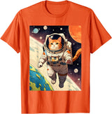 HAPPY DAWG - ARTS Astronaut Cat - Funny Space Cat Japanese Retro Kawaii Cute T-Shirt