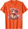 Happy Valentine Highland Cow Costume Love Clothing Valentine Highland Cow Print Cute Love Heart Flowers T-Shirt - Orange