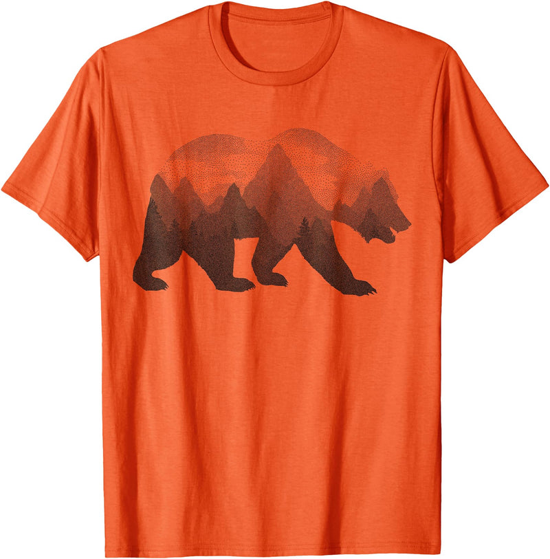 Dramabite Bear Double Exposure Surreal Wild Animals T-Shirt - Orange