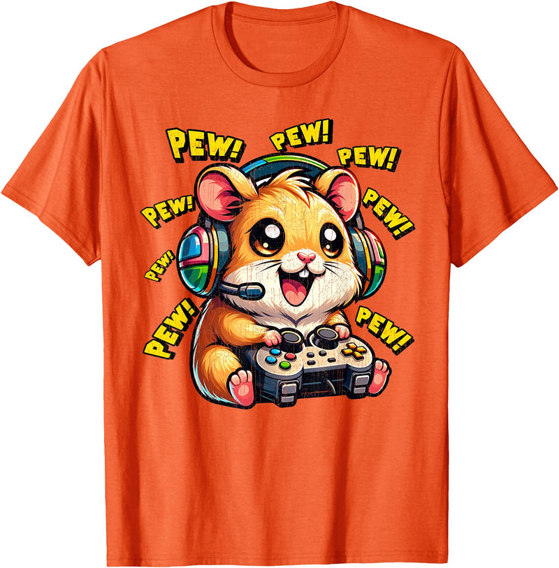 Hamster Gamer Pew Funny Video Games Vintage Boys Men Girls T-Shirt - Orange